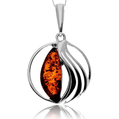 925 Steling Silver & Genuine Baltic Amber Modern Pendant - GL2048