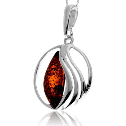 925 Steling Silver & Genuine Baltic Amber Modern Pendant - GL2048