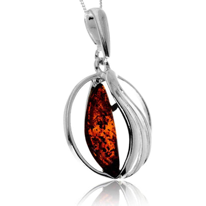925 Steling Silver & Genuine Baltic Amber Modern Pendant - GL2048