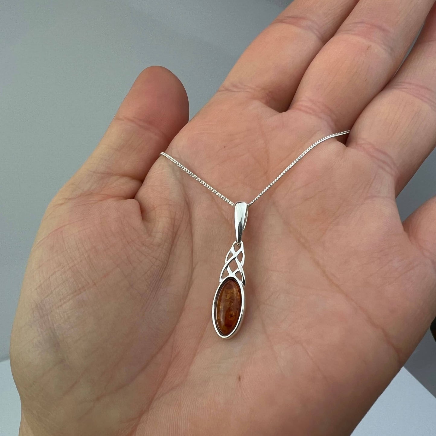 925 Steling Silver & Genuine Baltic Amber Classic Celtic Pendant - GL234